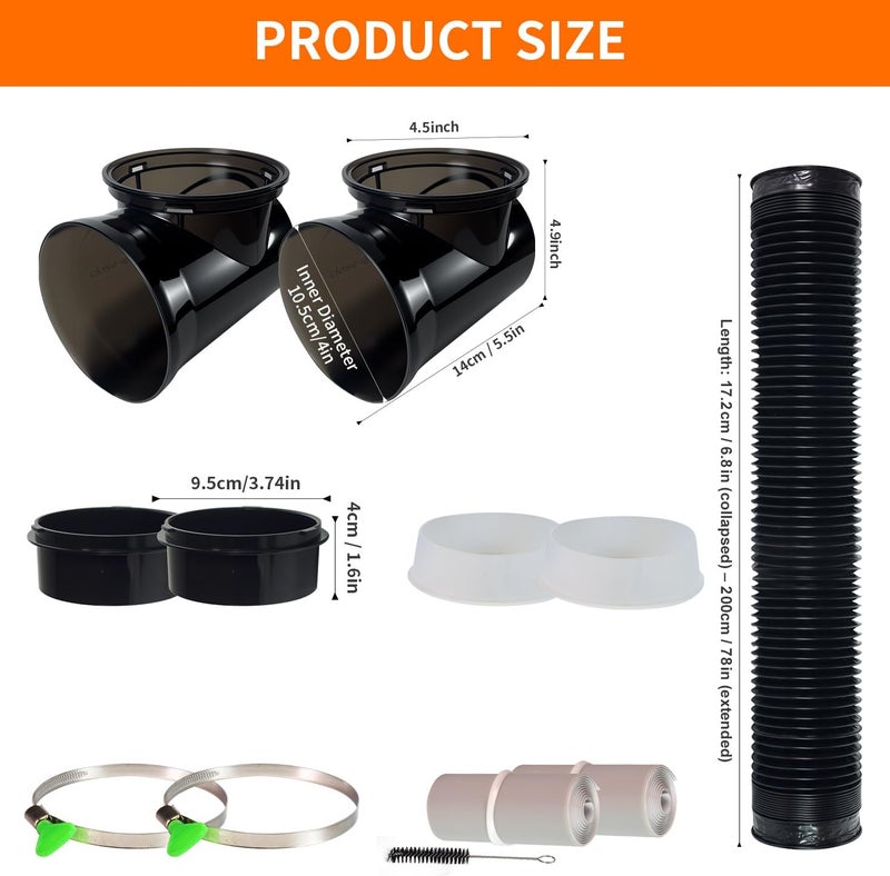 CAT SO RICH Dryer Vent Hose Connector Kit for Tight Spaces, 90° Elbow with 4-Inch 6.5FT PVC Hose, Transparent Black Upgrade, Tool-Free Installation - Image 5